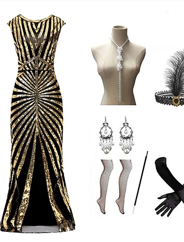  Gatsby Lange Lengte Flapper jurk Jurken Outfits The Great Gatsby Bruiloftsgast Pailletten Lovertje Dames Maskerade Feestavondkleding Feesten & Uitgaan Huwelijksreceptie Volwassenen Kleding