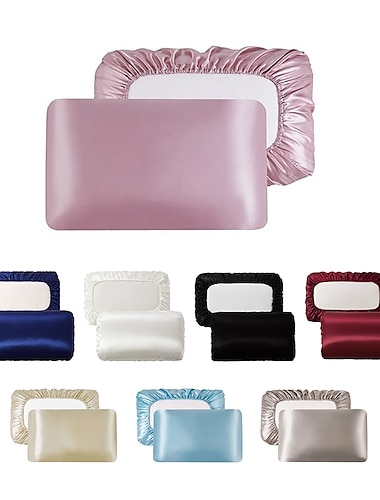 luxe satijnen kussensloop voor haar standaard satijnen kussensloop met elastische band, kussensloop set van 2 pak