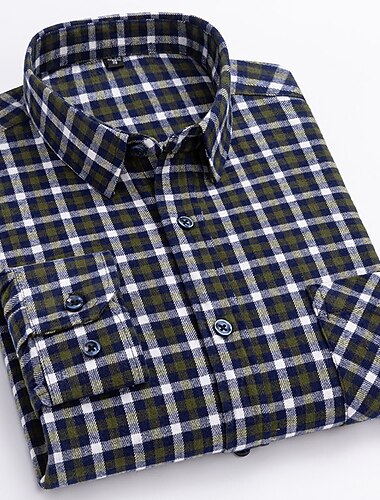  בגדי ריקוד גברים משובץ / פסים / שברון חתונה משרד קריירה אדום כהה ורוד כהה נייבי כהה ירוק כהה שרוול ארוך צווארון חולצה כל העונות ביגוד צלב