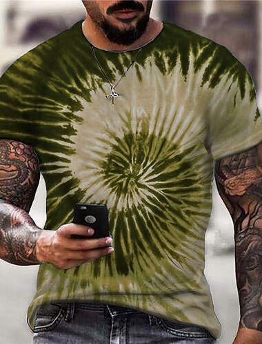  Férfi Grafika Batikolt Spirál-csíkos Póló Rövid ujjú póló 3D nyomtatás Terített nyak Ing Sportok Dizájn Klasszikus Napi Sport Hétvége Sárga Medence Bíbor Nyár Ruházat S M L XL XXL 3XL