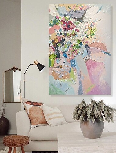  pintura a óleo pintada à mão artesanal parede moderna abstrata flor rosa pintura em tela decoração para casa decoração figura enrolada pintura