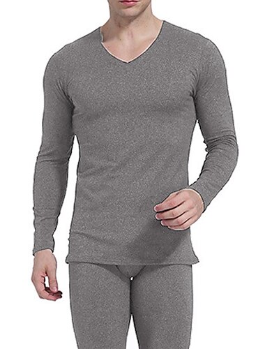  Hombre Pida dos tallas más grandes Ropa interior térmica Pijama Conjunto Térmico 1 juego Color puro Elegante Casual Confort Hogar Diario Poliéster Comodidad Templado Escote en Pico Manga Larga Otoño