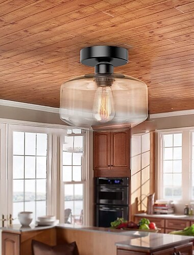  semi innfelt taklampe, moderne lysarmatur med glassskjerm, oljegnidd bronsefinish for gang korridor kjøkken bad soverom gang gang