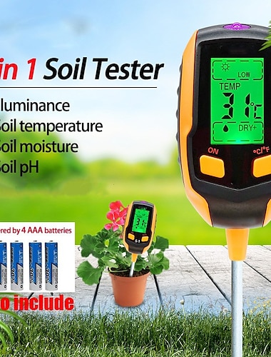  4-in-1 Soil Moisture Meter Inspection Plant Temperature/Soil Moisture/Soil PH Meter/Sunlight Intensity Test Meter for Gardening Farming Indoor and Outdoor Plants
