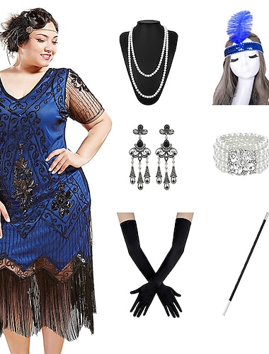  De livlige 20-årene 1920-tallet Cocktail Kjole Flapper kjole Cocktailkjole Tilbehør sett Den store Gatsby Bryllupsgjest Paljetter Dusk Dame Maskerade Fest / aften Skoleball Bryllupsmottagelse Voksne