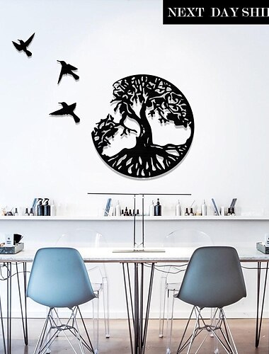  شجرة الحياة لوحة جدارية معدنية مع طيور ، فن زخرفة جدارية معدنية سوداء مع طيور لغرفة المعيشة والحمام والمطبخ