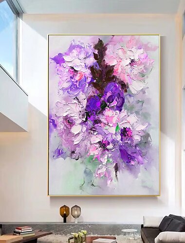  pintura a óleo artesanal lona decoração da arte da parede abstrata faca pintura flor roxa para decoração de casa rolou sem moldura pintura não esticada