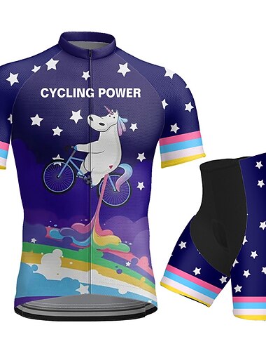  Ανδρικά Φανέλα και σορτς ποδηλασίας Κοντομάνικο Ποδηλασία Βουνού Ποδηλασία Δρόμου Σκούρο μωβ Θαλασσί Βυσσινί Γραφική Ζώο Ουράνιο Τόξο Ποδήλατο Ρούχα σύνολα 3D Pad Αναπνέει Γρήγορο Στέγνωμα Πίσω τσέπη