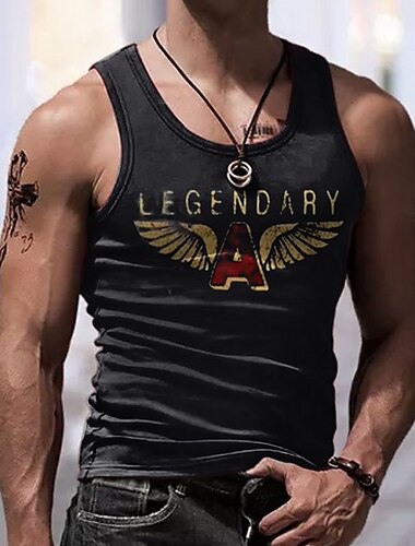  Homme Graphique Lettre Débardeur T-shirt sans manches pour hommes Sans manches T-shirt Impression 3D Col ras du cou Chemise Mode Designer Muscle Quotidien Sports Course Noir et jaune Noir Blanche