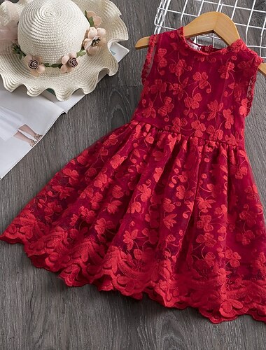  Kinder Mädchen Kleid Einfarbig Ärmellos Lässig Mode Täglich Baumwolle Über dem Knie Freizeitkleid A Linie Kleid Sommer Frühling 3-8 Jahre Weiß Wein