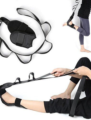  1 stk fot- og leggstrekkstropp for plantar fasciitt hælsporer fotdråpe akillessenebetennelse & hamstring. yoga fot & strekkreim for ben. (svart)