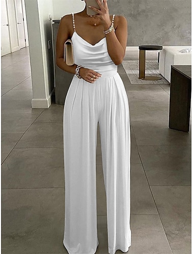  Women's Jumpsuit for Special Occasions Backless Solid Color V Neck Streetwear Street Holiday Regular Fit Strap Black White Gray S M L Spring Fall