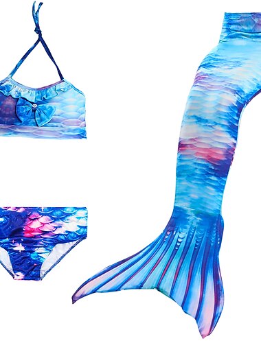  kinderkleidung Mädchen Dreiteiler Meerjungfrau Bademode Bademode Bikini Strand Schwimmen Bedruckt Aktiv Kuschelig Badeanzüge 4-12 Jahre Sommer Rose Lila Punkte