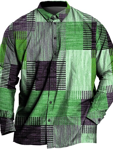  Herre Plusstørrelser Skjorte Stor og høj Farveblok Aftæpning Knapper Langærmet Forår sommer Sport Mode Gade Designer udendørs Ferierejse Toppe