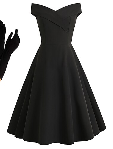  Vestido de cóctel de los años 50, vestido vintage, vestido de una línea, vestido de té, vestido acampanado, disfraz de mujer con hombros descubiertos, vintage, cosplay, fiesta de bienvenida, boda,