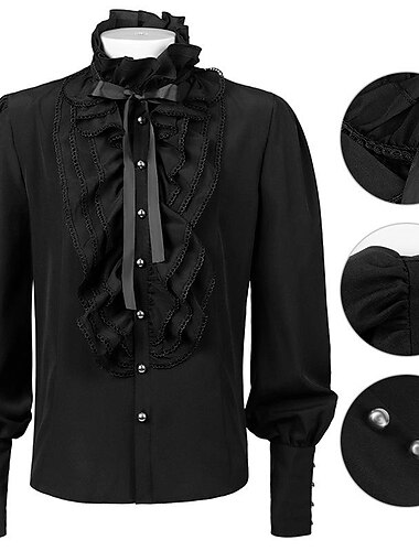  Retro / vintage Middelalderkostumer Renæssance Bluse / Skjorte Ren Faire Vampyr Ridder Ensfarvet Herre Pirat Fantasi Royal Maskerade Afslappet / Hverdag Voksne Bluse