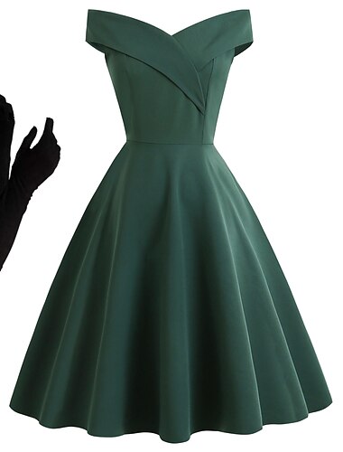  Cocktailkleid im 50er-Jahre-Stil, Vintage-Kleid, A-Linien-Kleid, Teekleid, ausgestelltes Kleid, schulterfreies Kostüm für Damen, Vintage, Cosplay, Heimkehr, Hochzeitsfeier, ärmelloses, knielanges