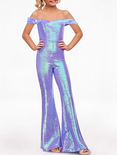 jumpsuits golvlängd blomma flicka klänning tävling &amp; performance rainbow unicorn juniors söt balklänning paljett med paillett gnistra &amp; shine rainbow passform 3-16 år