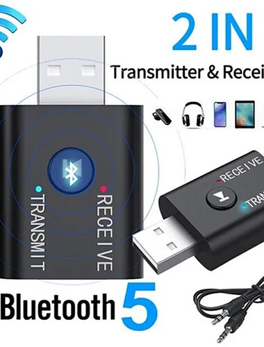  2 σε 1 usb bluetooth 5.0 προσαρμογέας dongle δέκτης πομπός στερεοφωνικός ασύρματος προσαρμογέας ήχου usb 3,5 mm για επιτραπέζιους υπολογιστές ακουστικά