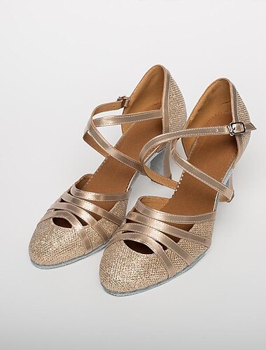  Damen Ballsaal Schuhe für modern Dance Bühne Innen Professionell Absätze Glitzer Farbaufsatz Keilabsatz Schwarz Silber Gold