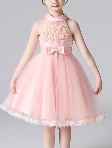  Prinzessin Mittlerer Länge Blumenmädchenkleid Hochzeitsfeier Mädchen Süßes Ballkleid Spitze mit Blütenblätter Strahlend & Funkelnd Mini-Hochzeit Fit 3-16 Jahre