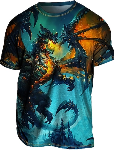  男性用 Tシャツ グラフィック 動物 ドラゴン クルーネック 衣類 3Dプリント アウトドア カジュアル 半袖 プリント ヴィンテージ ファッション デザイナー