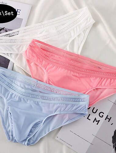  Herr 3-pack Kalsong Briefs Nylon Syntetiskt siden Andningsfunktion Tvättbar Bekväm Slät Mellanhög midja Ljusrosa Svart