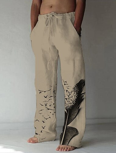  Herren Leinenhose Hose Hosen Sommerhosen Strandhose Kordelzug Seitentaschen Elastische Taille Grafik-Drucke Feder Atmungsaktiv Leichtgewichtig Yoga Täglich Für die Ferien Brautkleider schlicht