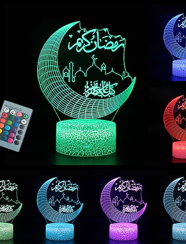  ramadan 3d måne nattlys 16 fargeskift fjernkontroll mubarak islam kirke nattlys dekor muslimsk atmosfære lampe til soverom stue eid al-fitr fest lys venner troende gaver