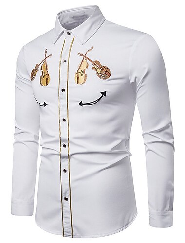  Per uomo Stampe Grafiche Strumento musicale Camicia Camicia Western Camicia da cowboy Manica Lunga Sport Moda Streetwear Quotidiano All'aperto Autunno & Inverno Collo ripiegato Stampato Bottonato