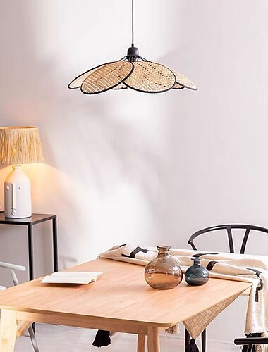  Rattan gewebter Kronleuchter Retro-Leuchte Wohnzimmer Esszimmer Balkon Eingang Boho Heimdekoration Lampe