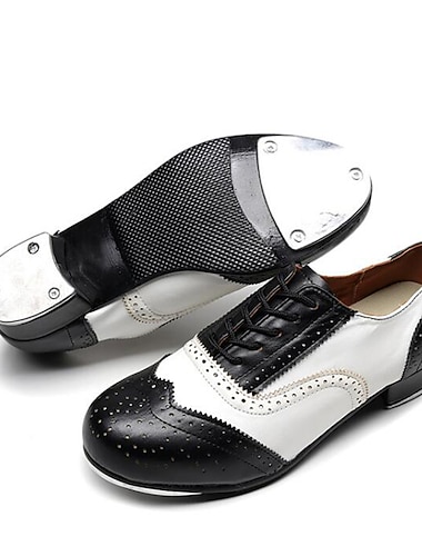  Férfi Sztepp cipők Teljesítmény Edzés Színpad Dugulásos cipők Félcipő Vastag sarok Fekete és fehér Fekete Rubin