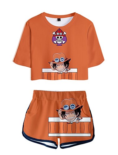  One Piece Monkey D. Luffy Roronoa Zoro Roupa Calção Blusinha Cropped Anime 3D Arte Gráfica Para Mulheres Adulto Impressão 3D
