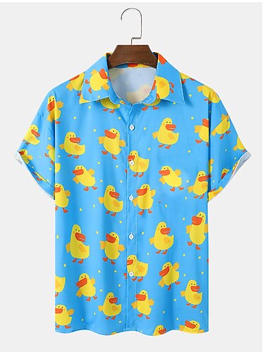  Herren Tier Ente Hemd Hawaiihemd Sommerhemd Aloha-Shirt Kurze Ärmel Hemd Umlegekragen Modisch Designer Brautkleider schlicht Outdoor Strasse Casual Schwarz Gelb Rote 3D-Druck S M L