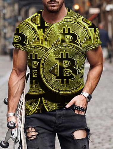  Homme Unisexe Imprimés Photos Bitcoin Chemise T shirt Tee Manche Courte T-shirt 3D effet Col Ras du Cou Chemise Frais Design Décontractées du quotidien Vacances Bleu Marron Vert Eté Vêtement Tenue S