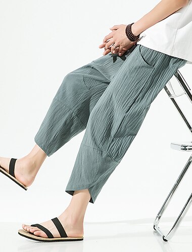  Herren Shorts Kurze Hosen Leinenshorts Kurze Hosen Sommer-Shorts Strandshorts Kurze Hosen Caprihose Kordelzug Elastische Taille Glatt Atmungsaktiv Weich Kurz Casual Täglich Festtage Leinen / Baumwoll
