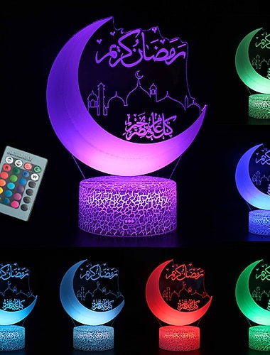  ramadan 3d måne nattlys dekorasjon mubarak 16 fargeskift fjernkontroll islam kirke nattlys dekor muslimsk atmosfære lampe til soverom stue eid al-fitr fest lys venner troende gaver