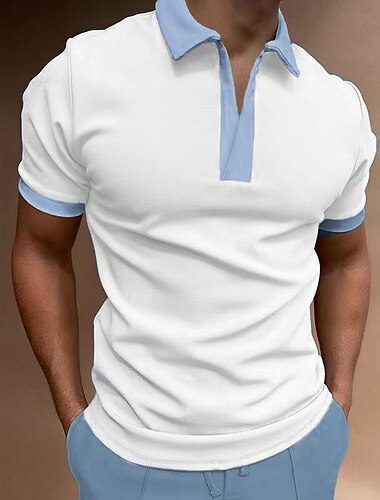  Hombre Polo Camiseta de golf Exterior Calle Diseño Manga Corta Moda Casual Bloque de color Primavera verano Ajuste regular Rosa Azul cielo Caqui Polo