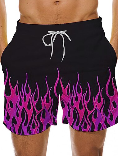  رجالي 3D طباعة طباعة شعلة ترونكس السباحة شورتات السباحة شورتات التزلج ستايل هاواي مناسب للعطلات رباط مع بطانة شبكية مرونة الخصر مصمم ملابس