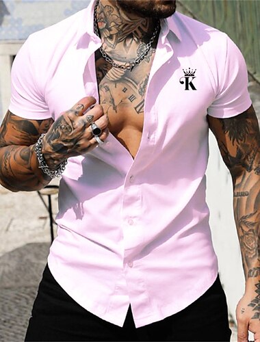  Bărbați Cămașă Cămașă de vară Camașă cu nasturi Alb Roz Îmbujorat Albastru piscină Trifoi Manșon scurt Scrisă Răsfrânt Stradă Casual Buton în jos Îmbrăcăminte Modă Casual Comfortabil