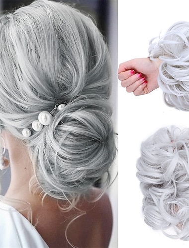  Moños desordenados para el cabello, para el cabello, para el cabello, completo y grueso, con banda de goma elástica, extensión de moño para el cabello, rizado, ondulado, sintético, donut, moños para