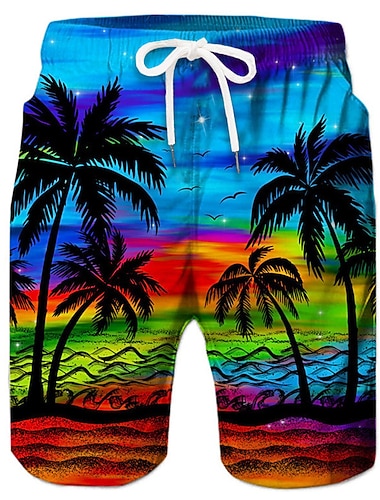  Voor heren Kokosnootboom Grafische prints Lange zwembroeken Zwemshorts Boardshorts Medium Taille Hawaii Boho Casual Dagelijks Strand Trekkoord met Mesh-voering Elastische taille Ontwerper Kleding