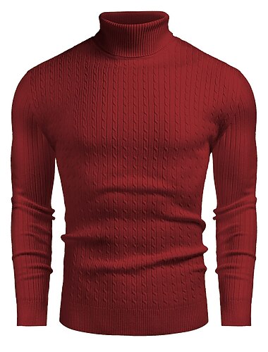  Herre Juletrøje Juletrøjer rullekrave sweater Bluse Ferietrøje Kabel Strikke Tunika Strikket Helfarve Rullekrave Hold Varm Arbejde Dagligdagstøj Tøj Efterår Vinter Sort Hvid M L XL
