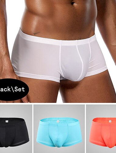  Homens 2 pacotes Cueca Boxer Poliéster Respirável Macio Tecido Cintura Média Preto Branco