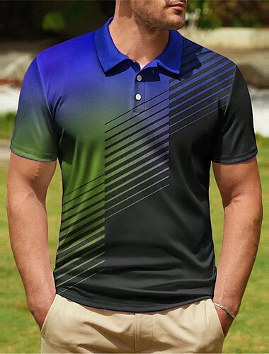  Hombre A Rayas Camisetas polo deportivas Camiseta de golf Manga Corta Camisas de polo Camisas con cuello Casual Ropa deportiva Ropa de vacaciones Botones Impresión 3D Negro y Rojo Mar azul Negro