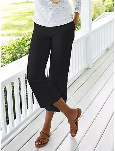  Damen Hose aus Baumwollleinen Chinos Capri-Shorts Mode Wadenlang Einfach Seitentaschen Baggy Komfort Unelastisch Alltagstauglich Schwarz Weiß Rote Blau Normale Passform