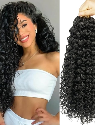  18 tum 8-pack lockigt virkat hår beach curl water wave virkat hår djupt vågigt vågiga flätor lockigt virkat hår för svarta kvinnor