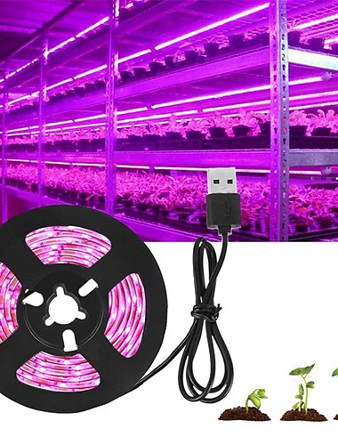  Luz para cultivo de plantas, tira de led usb de espectro completo dc 5v 0,5-3m, lámpara phyto para cultivo de plántulas de flores vegetales, caja de tienda impermeable