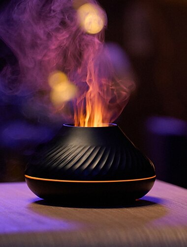  Vulkan Luftbefeuchter Aroma Diffusor Ätherisches Öl Lampe 130ml USB Tragbarer Luftbefeuchter mit 7 Farben Flamme Nachtlicht