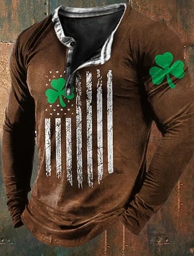  יום st.patrick's day גברים חולצת הנלי חולצה גרפית תלתן דגל לאומי ביגוד ביגוד הנלי הדפס תלת מימד יומי מעצב אופנה עם שרוול ארוך שרוולים ארוכים